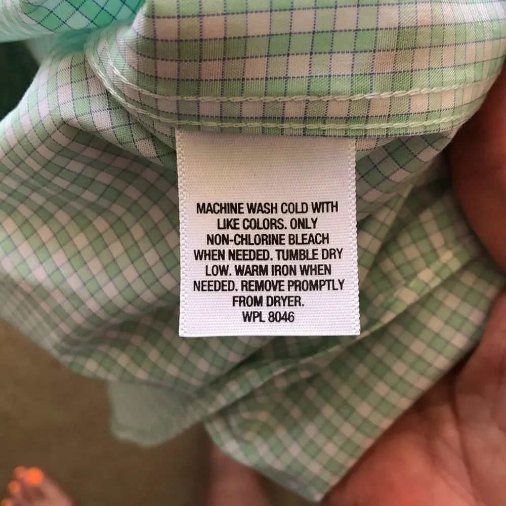 Club Room Long Sleeve Button Down Shirt Size 17 (32/33) GUC green/white